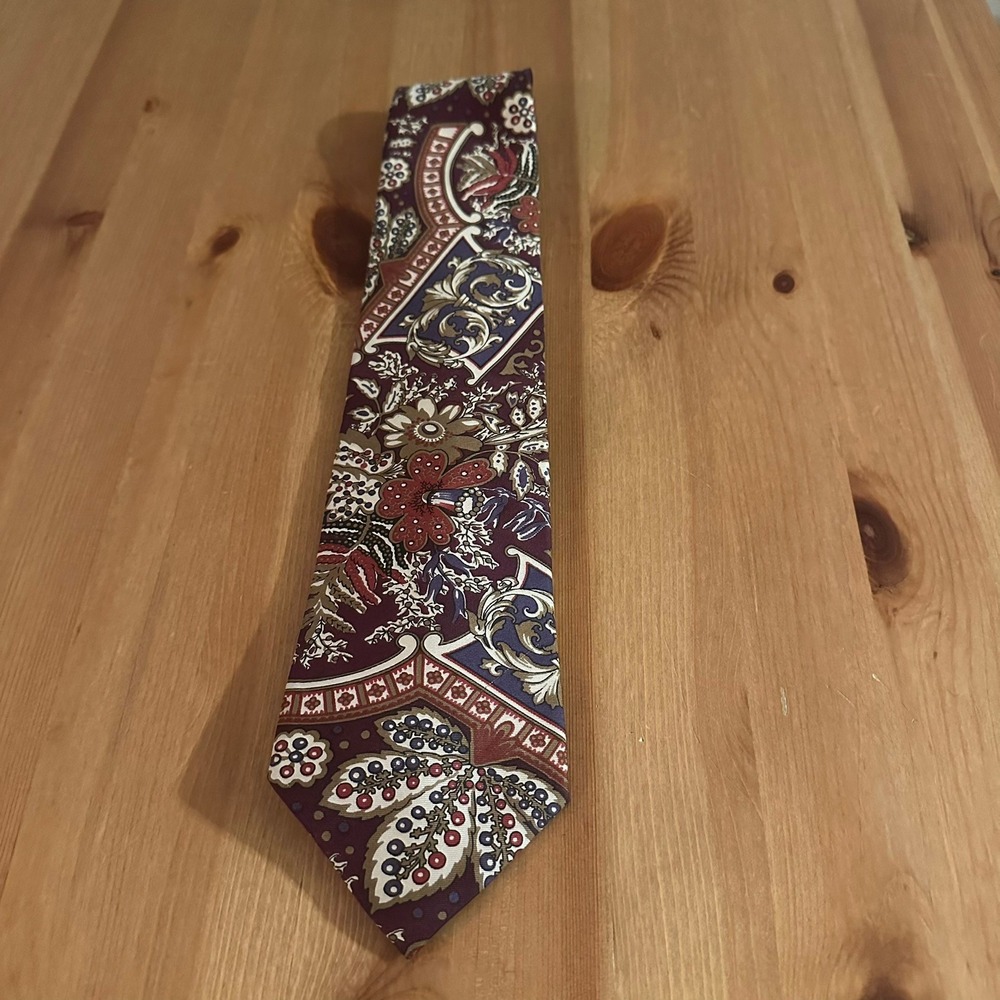 Christian Dior Monsieur Silk Tie Burgundy Floral Baroque Medallion Woven Italy